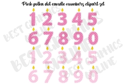 Pink Polka Dot Candle Numbers Clipart, Pink Birthday Party Candle Numbers with flame clip art