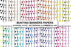 Colorful bunting banners digital papers set, Party banners background paper