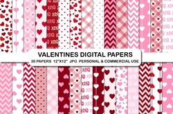 30 Valentine Digital Background Papers, Love Pattern Papers