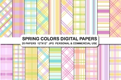 Easter plaid digital papers pack, Spring color digital paper