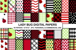 Ladybug Digital Background Paper Set, Little Ladybug Pattern Digital Papers