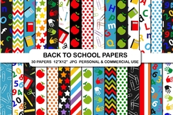 Back to school Digital Papers, School Supplies Teacher Background Digital Paper Pack