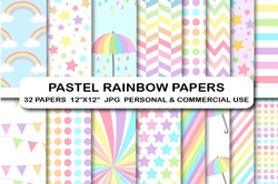 32 Pastel Rainbow Digital Papers Pack