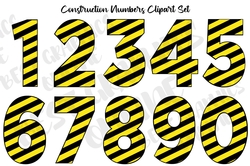 Yellow and Black Construction Numbers Clipart Set
