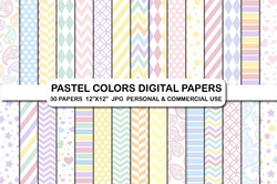 30 Pastel Rainbow Colors Digital Papers, Light Colors Papers