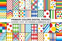 Primary colors digital papers Bright colors background paper 
