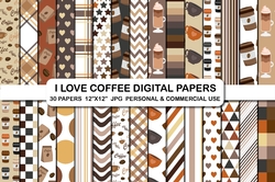 I love coffee digital background papers, Coffee backgrounds