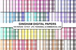 100 Gingham Digital Papers, Gingham Background Pattern Papers
