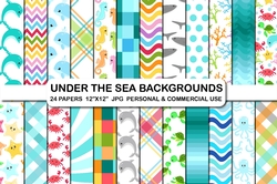 Under the sea backgrounds, Sea animals digital papers pack 