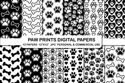Paw Prints Digital Background Papers Paw Pattern Paper
