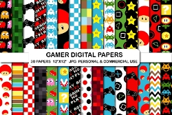 Gamer digital papers, Video Games clipart background paper, Gaming pattern paper pack