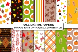 Fall digital paper set Autumn background papers Scrapbook pattern paper collection