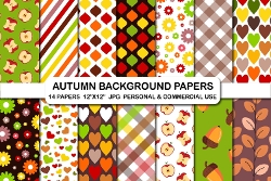 Fall digital paper set Autumn background papers Scrapbook pattern paper collection