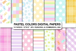 Pastel colors digital papers, Light colors background pattern papers, Easter bunny digital paper clipart set