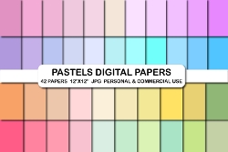 42 Pastel Color Digital Papers, Easter Colors Backgrounds PNG, Pastels Digital Pattern Paper Pack