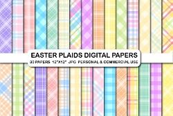 30 Easter Plaids Digital Papers, Light Color Tartan Plaid Background Paper Pack