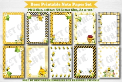 Bees Printable Notebook Pages, Bee Writting Note Paper Set
