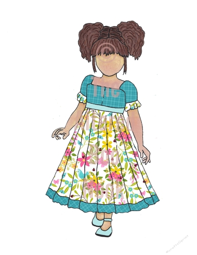 Pattern Filled Clip Art Doll CA-1002 Pauline Lt Skin Teal Pattern