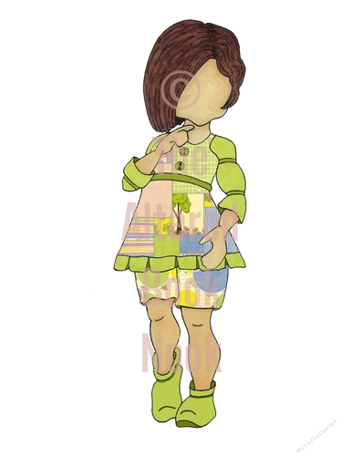 Digital Clip Art-CA-1003 Billie Jean Peeples Lt Skin, Quitted Pattern Outfit