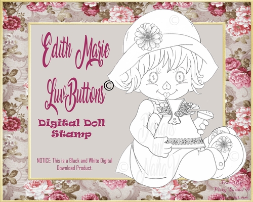 DDS-1021 Edith Marie LuvButtons Digital Doll Stamp