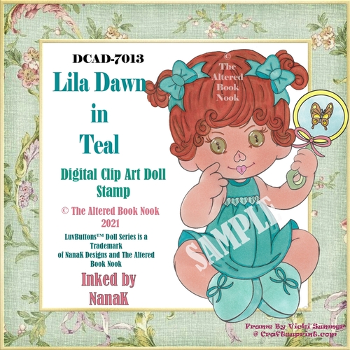 DCAD-7013 Lila Dawn LuvButtons In Teal Digital Clip Art Doll, Paper Doll