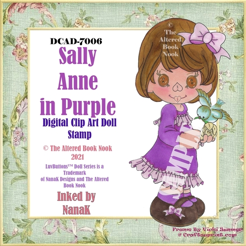 DCAD-7006 Sally Ann in Purple, Digital Clipart Doll Stamp
