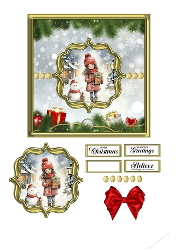 Christmas Scenes Girl & Snowman