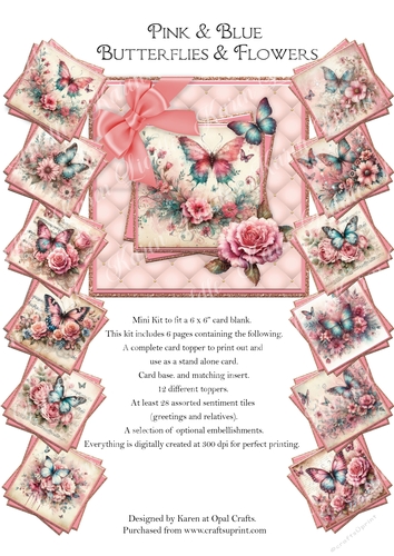 Pink/Blue Butterflies & Flowers