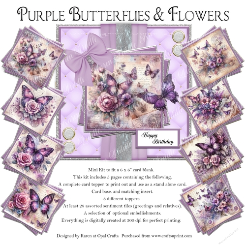 Purple Butterflies & Flowers