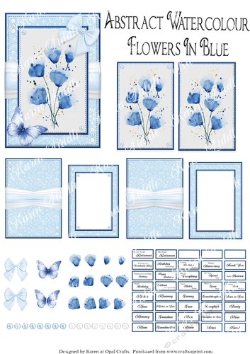 Abstract Watercolour Flowers In Blue