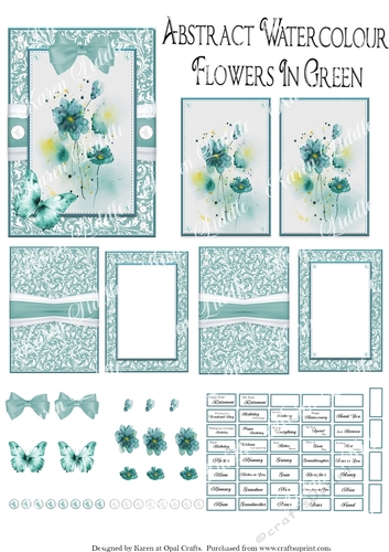 Abstract Watercolour Flowers In Green