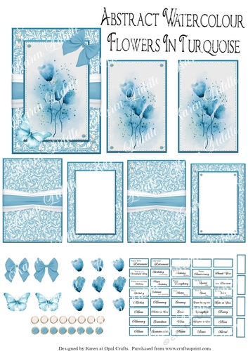 Abstract Watercolour Flowers In Turquoise