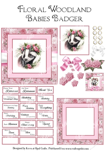 Floral Woodland Babies - Badger