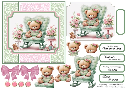Green &  Pink Tedding in Rocking Chair