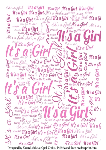 Its A Girl Word Pink Backing Paper