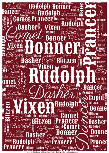 Santas Reindeer Word Backing Paper on Burgundy Background