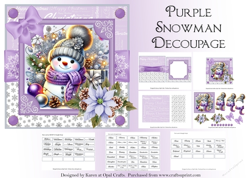 Purple Snowman Decoupage