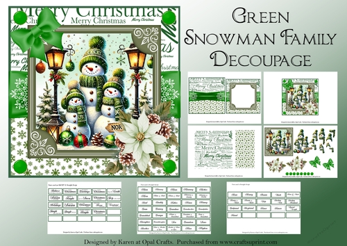Green Snowman Family Decoupage