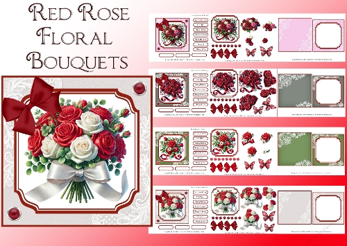Red Rose Floral Bouquets Decoupage