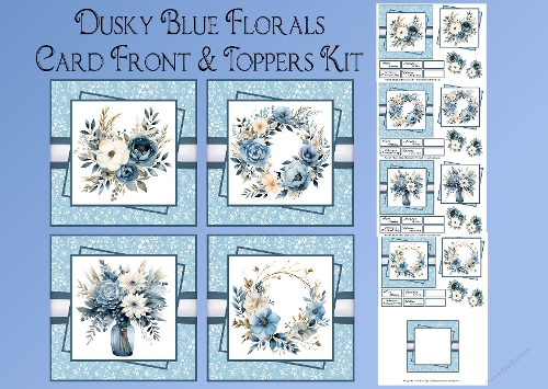 Dusky Blue Florals Card Front & Topper Kit
