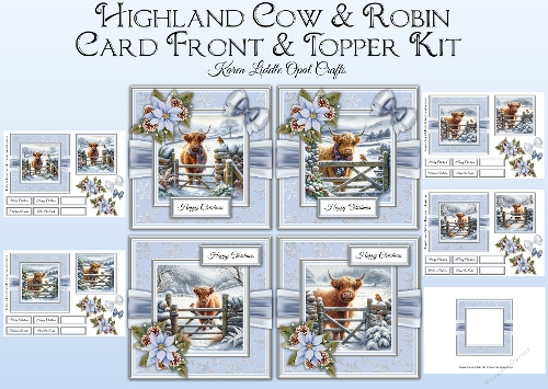 Highland Cow & Robin Card Front & Topper Kit