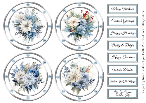 Blue Winter Florals Toppers & Sentiments