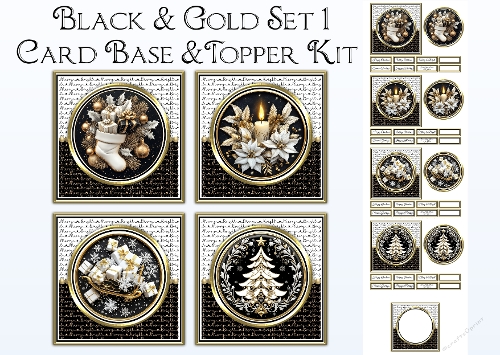 Black & Gold Card Front & Topper Kit - Set 1