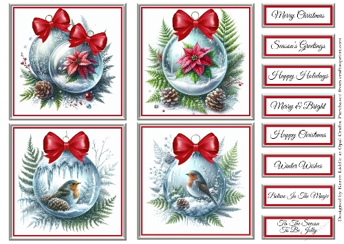Robins & Poinsettia Baubles Topper & Sentiment Kit 1