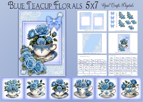 Blue Teacup Florals 5x7