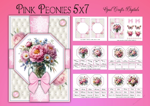 Pink Peonies 8 Toppers Kit 5x7