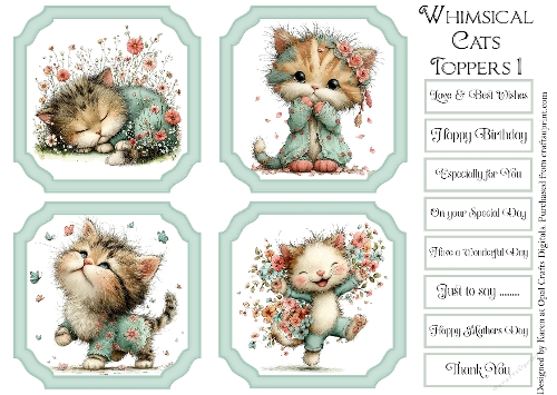 Whimsical Cat Toppers & Sentiment Kit 1