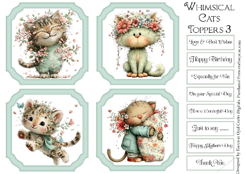 Whimsical Cat Toppers & Sentiment Kit 3