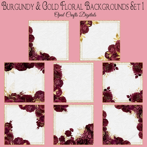Burgundy & Gold Floral Background Kit - Set 3