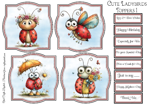 Cute Ladybird Toppers & Sentiments Kit 1